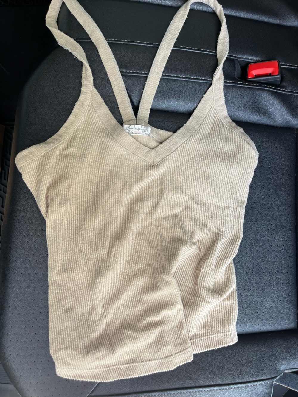 Free People Ribbed V-Neck Tank Top in Beige